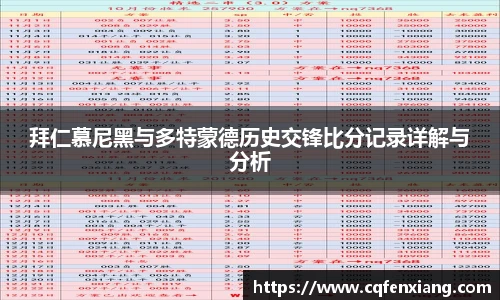 拜仁慕尼黑与多特蒙德历史交锋比分记录详解与分析